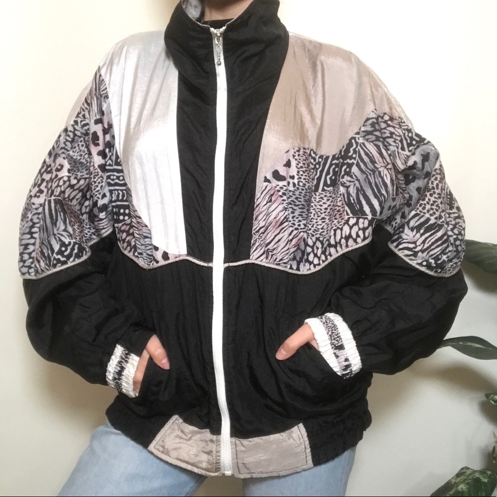 Unique Vintage Animal Print Windbreaker Jacket